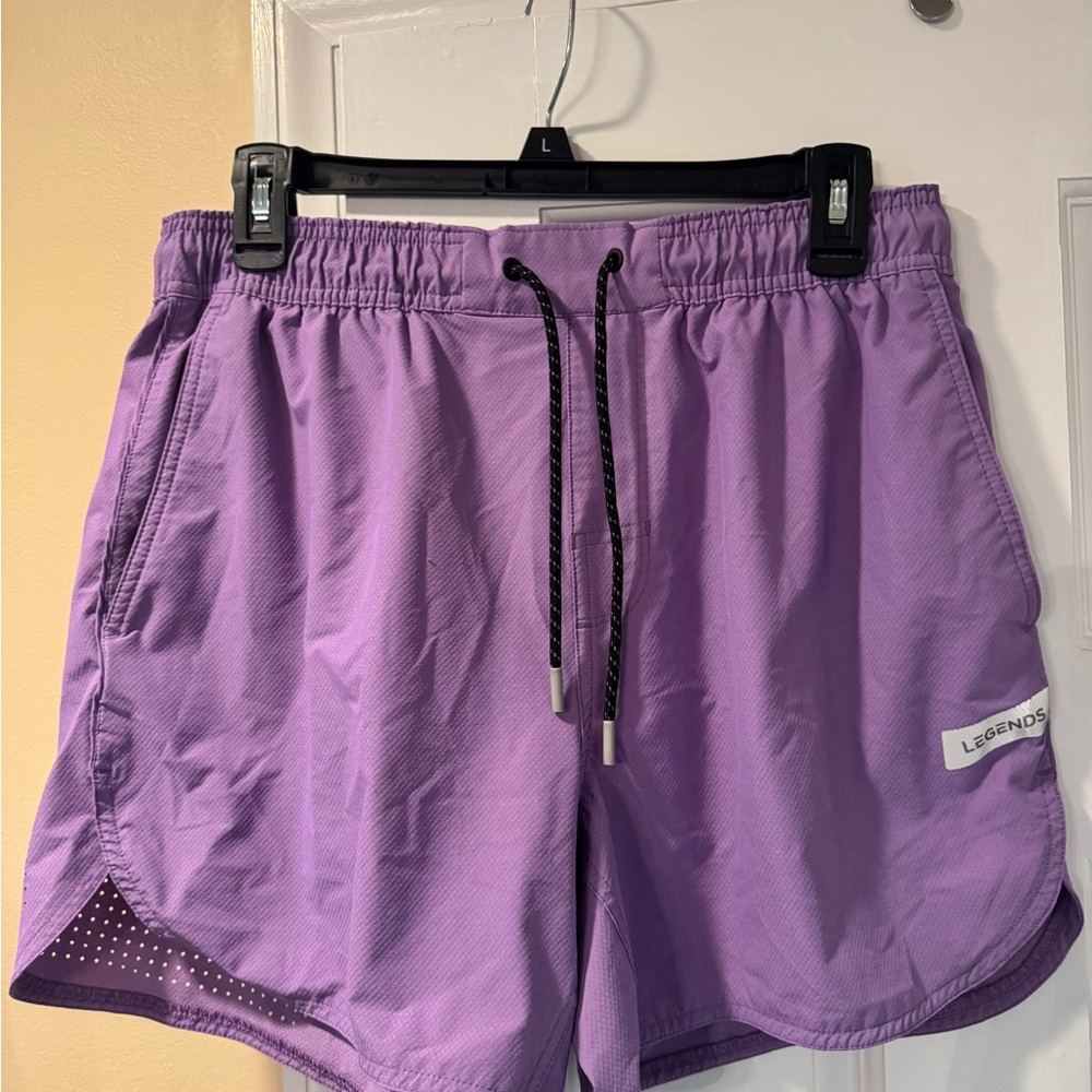 Purple Athletic Shorts with Curved Hems and Moisture-Wicking Fabric